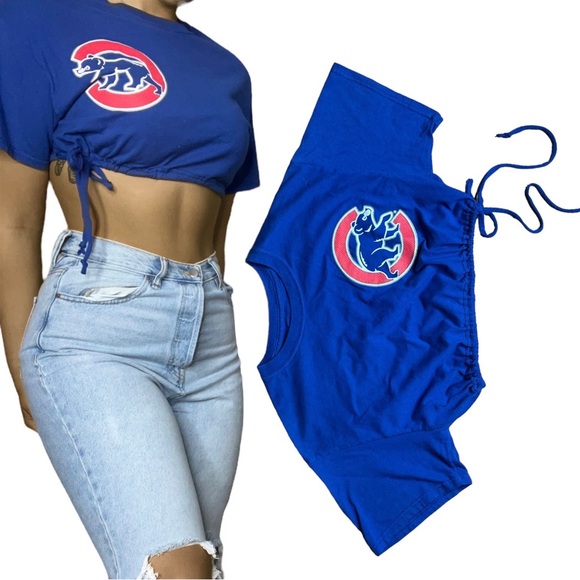 Chicago Cubs Reworked Tie Waist Crop Top - Picture 1 of 4